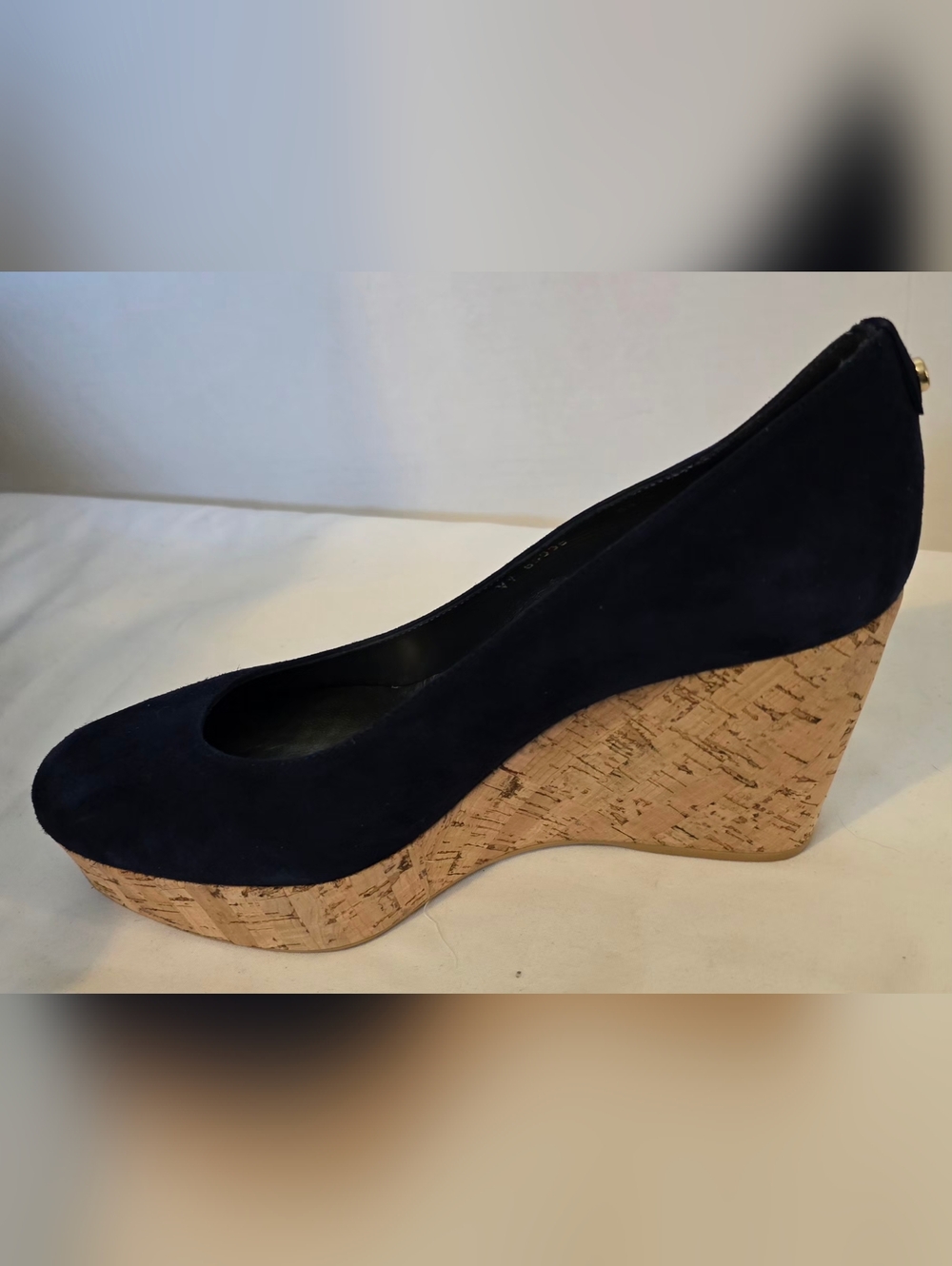 *NEW Stuart Weitzman Navy Suede Cork Wedge Pumps 8 1/2 - Picture 4 of 15